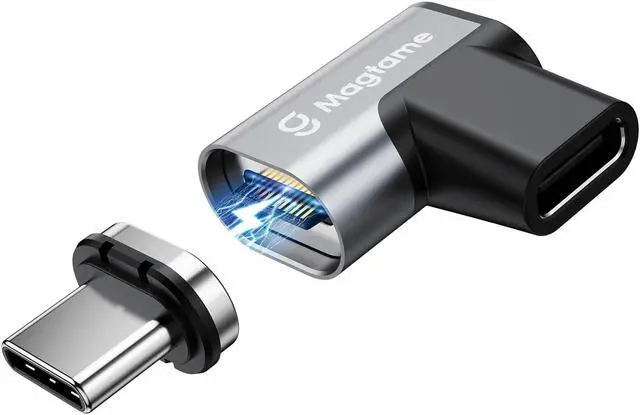 Main image of Magtame Magnetic 90 Degree USB-C Male to USB-C Female Adapter, 240W Right Angle 20Gbps Data Transfer 4K Video Output, Gray