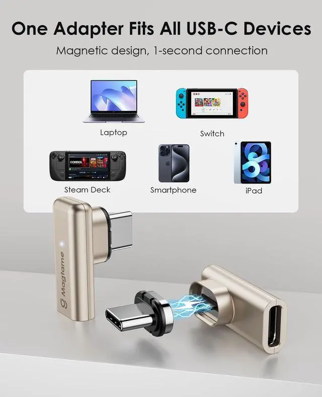 Alt view image 7 of 7 - Magtame 2Pack Magnetic USB C Male to USB C Female Adapter, 24Pin 240W 40Gbps Type C Adapter Extender 90 Degree, 4K Video for USB 4 Steam Deck/ ROG Ally/ Switch/ PC/ Tablet/ iPhone 15/16