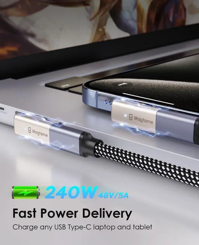 Alt view image 4 of 7 - Magtame 2Pack Magnetic USB C Male to USB C Female Adapter, 24Pin 240W 40Gbps Type C Adapter Extender 90 Degree, 4K Video for USB 4 Steam Deck/ ROG Ally/ Switch/ PC/ Tablet/ iPhone 15/16
