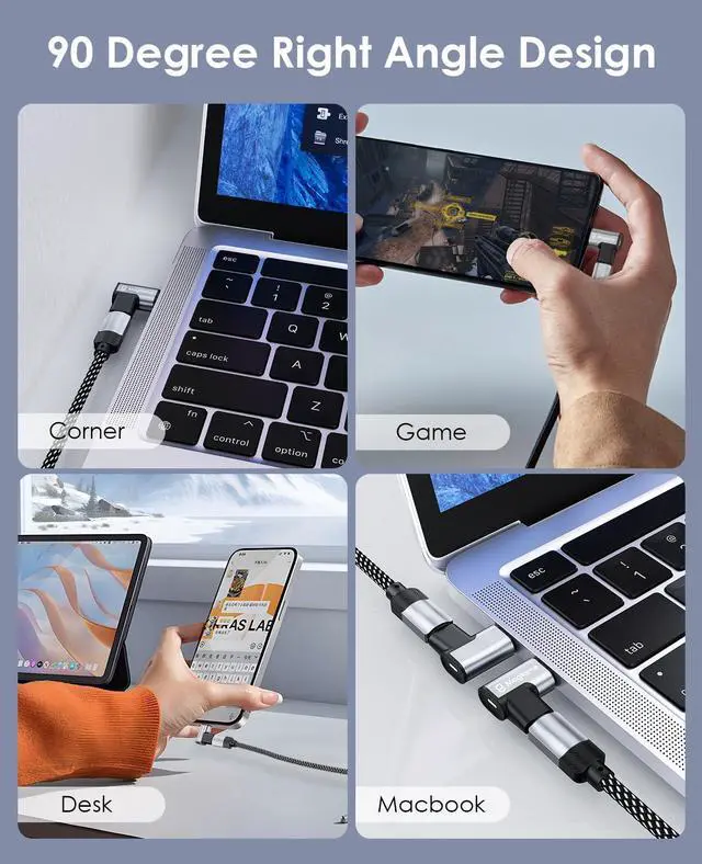 Alt view image 4 of 7 - Magtame 2Pack 24Pin Magnetic USB C 90 Degree Adapter 240W(40Gbps and 4K Video), USB-C Male to USBC Female Right Angle Adapter