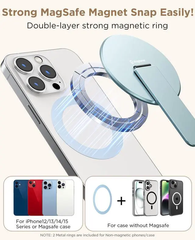 Alt view image 3 of 7 - Magtame Magnetic Phone Holder Kickstand, 3 in 1 Snap-on Phone Stand, Holder & Grip for MagSafe, Blue