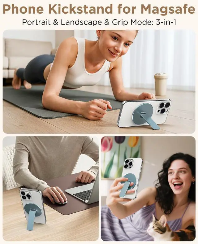 Alt view image 2 of 7 - Magtame Magnetic Phone Holder Kickstand, 3 in 1 Snap-on Phone Stand, Holder & Grip for MagSafe, Blue