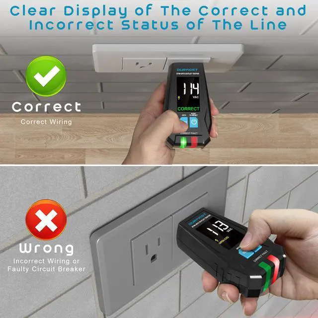 Alt view image 4 of 7 - DURFICST GFCI Outlet Tester, Electrical Outlet Tester with 1.7'' High Definition LCD Display, Standard 3-Wire 120V Receptacle Tester, Detects Common Home and Office Wiring Problems