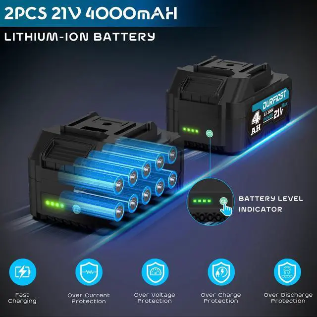 Alt view image 5 of 7 - DURFICST 1000N.m (740ft-lbs) Cordless Impact Wrench, 1/2" High Torque Impact Wrench with 2x 4.0AH Battery, Quick Charger, 4 Sockets & 2 Extension Rods, for Car and Home Impact Wrenches