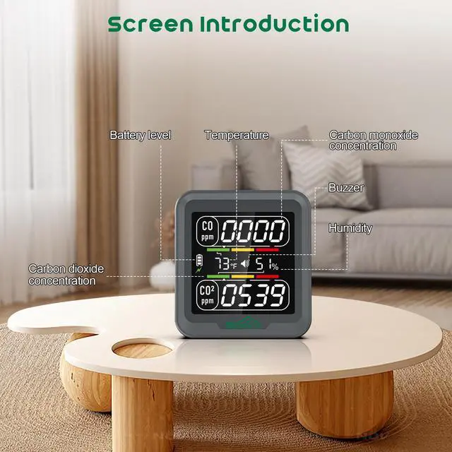 Alt view image 6 of 7 - SQECH 4-in-1 Carbon Monoxide Detectors,Air Quality Detector Measures CO2, Carbon Monoxide, Temperature and Humidity,CO2 Detector with Alarm,for Home,RV,Camping,Travel&Outdoor