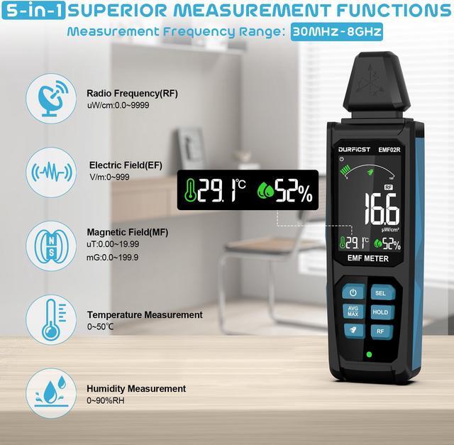 Alt view image 3 of 7 - DURFICST EMF Meter, 5 in 1 Rechargeable Digital Electromagnetic Field Radiation Detector for EF, RF, MF and WiFi Signal, Suitable for 5G, Cell Towers, Smart Meters, WiFi, Bluetooth