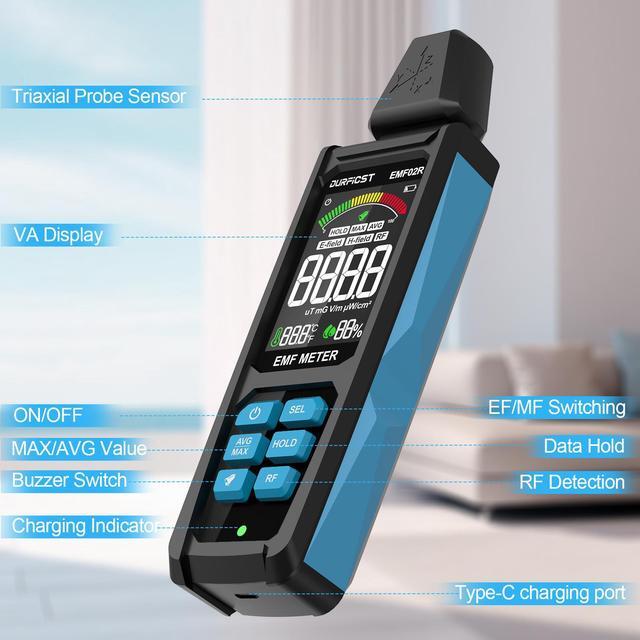 Alt view image 4 of 7 - DURFICST EMF Meter, 5 in 1 Rechargeable Digital Electromagnetic Field Radiation Detector for EF, RF, MF and WiFi Signal, Suitable for 5G, Cell Towers, Smart Meters, WiFi, Bluetooth
