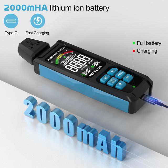 Alt view image 7 of 7 - DURFICST EMF Meter, 5 in 1 Rechargeable Digital Electromagnetic Field Radiation Detector for EF, RF, MF and WiFi Signal, Suitable for 5G, Cell Towers, Smart Meters, WiFi, Bluetooth
