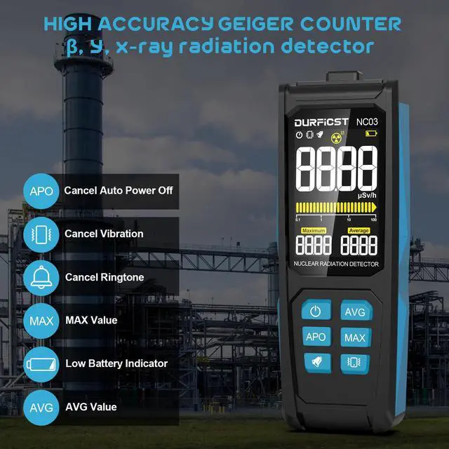 Alt view image 2 of 7 - DURFICST Geiger Counter, Nuclear Detector, 3" HD Color Screen Radiation Dosimeter, 1000mAH Rechargeable, Portable X// Radiation Monitor with Intelligent Alarms