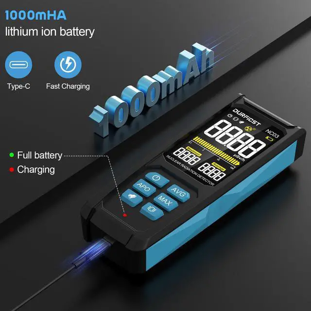 Alt view image 6 of 7 - DURFICST Geiger Counter, Nuclear Detector, 3" HD Color Screen Radiation Dosimeter, 1000mAH Rechargeable, Portable X// Radiation Monitor with Intelligent Alarms
