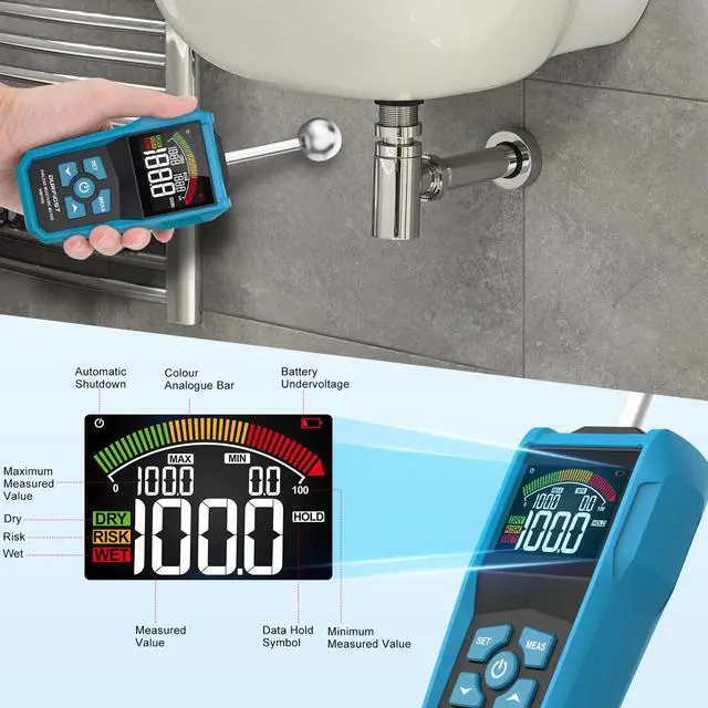 Alt view image 3 of 7 - DURFICST Pinless Moisture Meter ,Wood Moisture Meter with Colour LCD Display and Audible Alarm, Moisture Reader for All Building Materials, Wood, Wall, Plaster, Masonry