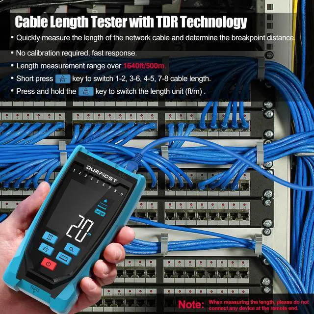 Alt view image 4 of 7 - DURFICST Network Cable Tester, NT8801 Ethernet Cable Tester, Fault Distance Location and Cable Length Test with TDR Technology, 2.5" Color Screen RJ45 RJ11 Network Tester with Cloth Bag