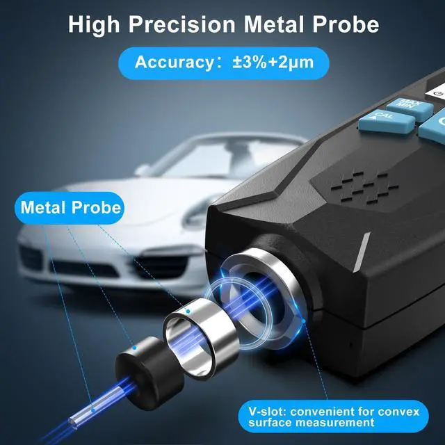 Alt view image 2 of 7 - DURFICST Paint Thickness Gauge, Coating Thickness Gauge for Cars, High Contrast Backlit LCD Display, with Auto Digital Calibration and Data Hold, Paint Thickness Tester, Fe/NFe Automatic Detection