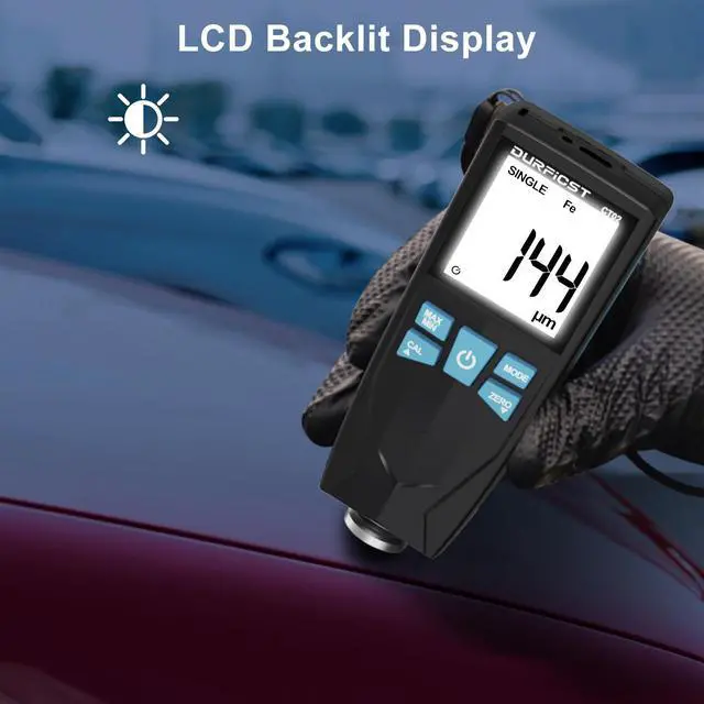 Alt view image 3 of 7 - DURFICST Paint Thickness Gauge, Coating Thickness Gauge for Cars, High Contrast Backlit LCD Display, with Auto Digital Calibration and Data Hold, Paint Thickness Tester, Fe/NFe Automatic Detection