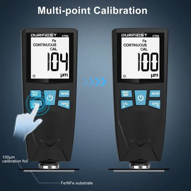 Alt view image 5 of 7 - DURFICST Paint Thickness Gauge, Coating Thickness Gauge for Cars, High Contrast Backlit LCD Display, with Auto Digital Calibration and Data Hold, Paint Thickness Tester, Fe/NFe Automatic Detection