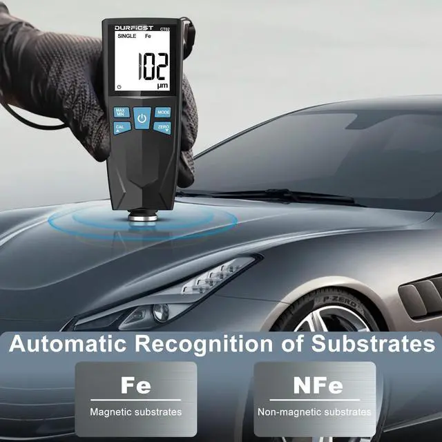Alt view image 7 of 7 - DURFICST Paint Thickness Gauge, Coating Thickness Gauge for Cars, High Contrast Backlit LCD Display, with Auto Digital Calibration and Data Hold, Paint Thickness Tester, Fe/NFe Automatic Detection