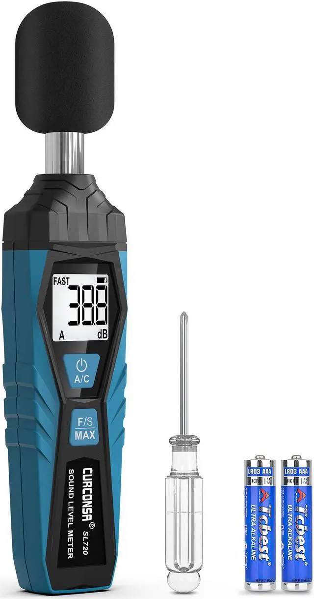 Main image of CURCONSA Decibel Meter, SPL Meter, Portable Sound Level Meter, 30dB to 130dB, LCD Display, Suitable for Homes, Factories and Streets (blue)