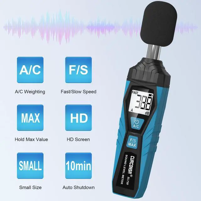Alt view image 4 of 6 - CURCONSA Decibel Meter, SPL Meter, Portable Sound Level Meter, 30dB to 130dB, LCD Display, Suitable for Homes, Factories and Streets (blue)