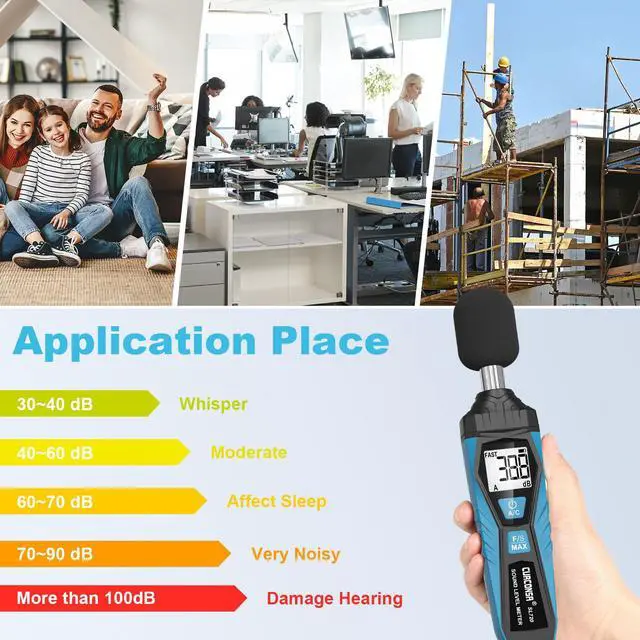 Alt view image 5 of 6 - CURCONSA Decibel Meter, SPL Meter, Portable Sound Level Meter, 30dB to 130dB, LCD Display, Suitable for Homes, Factories and Streets (blue)
