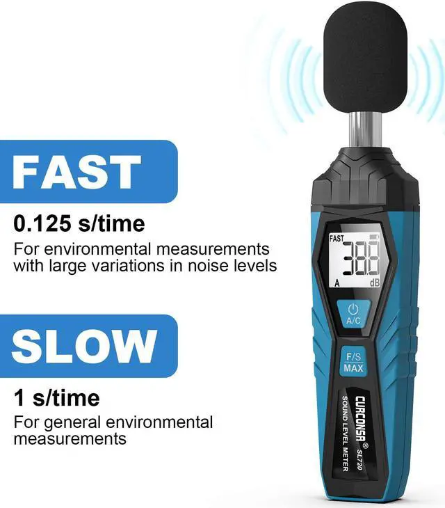 Alt view image 6 of 6 - CURCONSA Decibel Meter, SPL Meter, Portable Sound Level Meter, 30dB to 130dB, LCD Display, Suitable for Homes, Factories and Streets (blue)