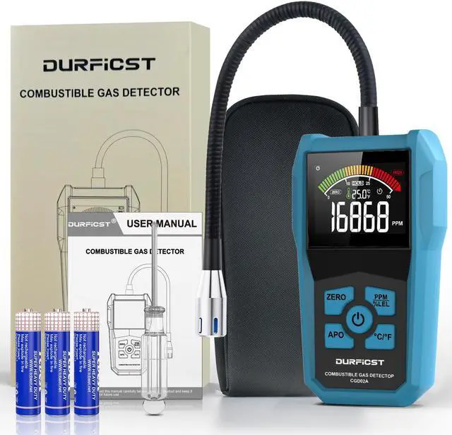 Alt view image 7 of 7 - DURFICST Natural Gas Detector, Portable Gas Detector, Alarmable Gas Sniffer for Home Measuring Natural Gas, Coal Gas and Other Combustible Gases, Suitable for Kitchen Mobile Caravan Gas Station