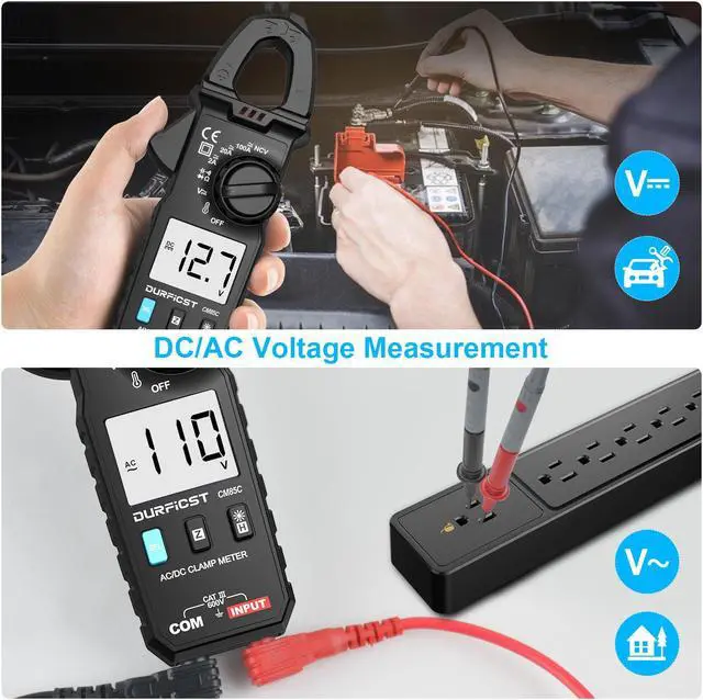 Alt view image 4 of 7 - DURFICST Clamp Meter Multimeter Tester, Digital Portable AC DC Clamp Meters with Amp, Volt, Ohm, Continuity, Diode and Resistance Test, High Precision, Auto Range 100A 600V