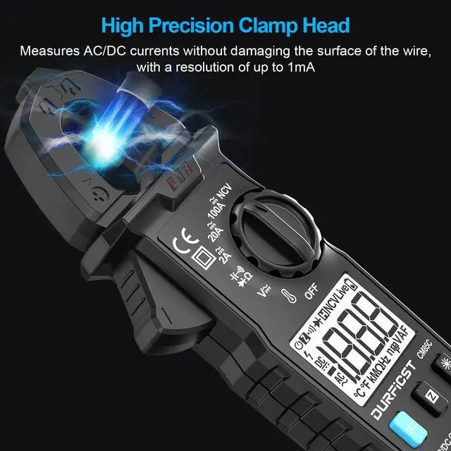 Alt view image 5 of 7 - DURFICST Clamp Meter Multimeter Tester, Digital Portable AC DC Clamp Meters with Amp, Volt, Ohm, Continuity, Diode and Resistance Test, High Precision, Auto Range 100A 600V