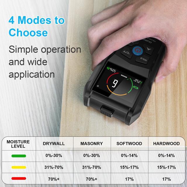 Alt view image 2 of 7 - DURFICST Moisture Meter, Wood Moisture Meter, Drywall Moisture Meter with Alarm Function, Suitable for Wall, Softwood, Hardwood and Other Materials