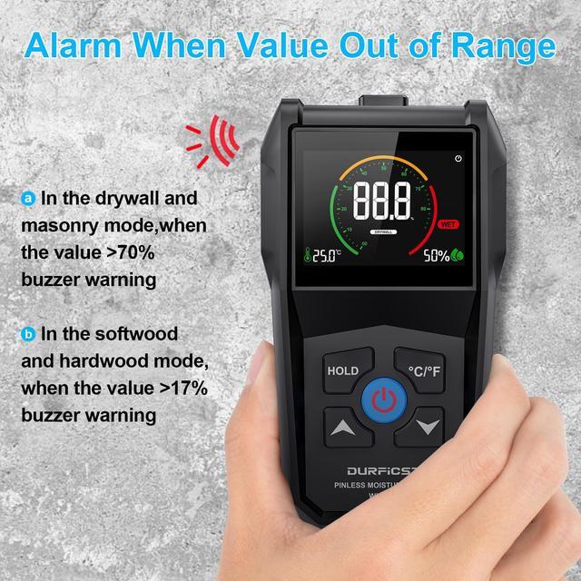 Alt view image 4 of 7 - DURFICST Moisture Meter, Wood Moisture Meter, Drywall Moisture Meter with Alarm Function, Suitable for Wall, Softwood, Hardwood and Other Materials