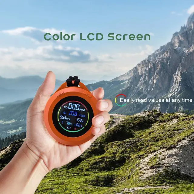 Alt view image 3 of 7 - SQECH Carbon Monoxide Detectors,6-in-1 Air Quality Monitor Measures Carbon Monoxide/Oxygen/Altitude/Atmospheric Pressure/Temperature/Humidity,CO Detector with Alarm,for RV,Camping,Travel&Indoor