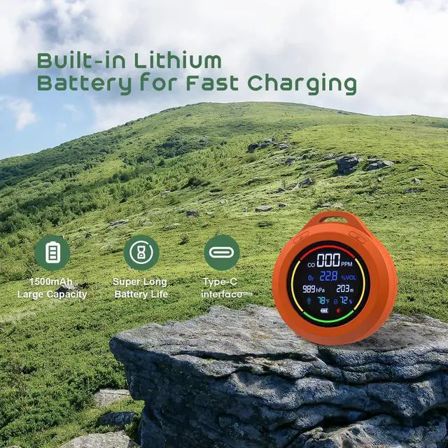 Alt view image 6 of 7 - SQECH Carbon Monoxide Detectors,6-in-1 Air Quality Monitor Measures Carbon Monoxide/Oxygen/Altitude/Atmospheric Pressure/Temperature/Humidity,CO Detector with Alarm,for RV,Camping,Travel&Indoor