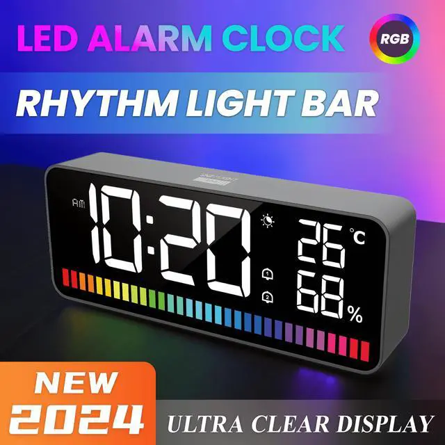 Alt view image 3 of 7 - LED Clock with Rhythm Light Strip, Equipped with 15 Display Types/15 Display Colors/2 Brightness Adjustable RGB Color Light Strips, with 1200mAh Lithium Battery, Suitable for Bedroom, Living Room, Cam