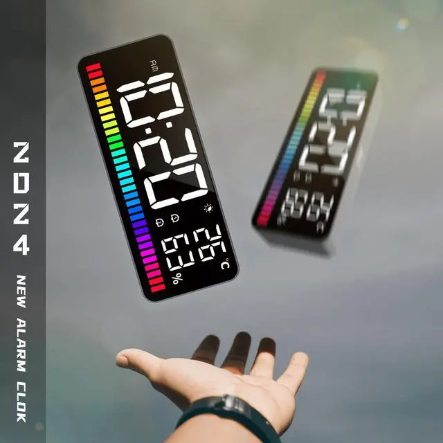 Alt view image 5 of 7 - LED Clock with Rhythm Light Strip, Equipped with 15 Display Types/15 Display Colors/2 Brightness Adjustable RGB Color Light Strips, with 1200mAh Lithium Battery, Suitable for Bedroom, Living Room, Cam