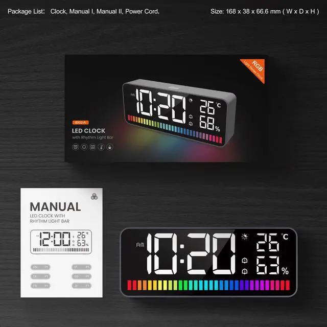 Alt view image 7 of 7 - LED Clock with Rhythm Light Strip, Equipped with 15 Display Types/15 Display Colors/2 Brightness Adjustable RGB Color Light Strips, with 1200mAh Lithium Battery, Suitable for Bedroom, Living Room, Cam