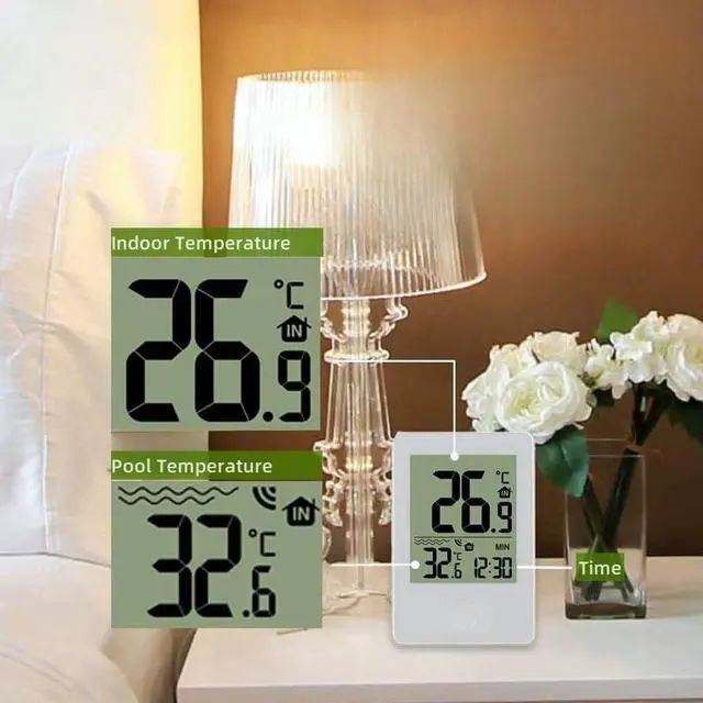 Alt view image 5 of 7 - DURFICST Digital Pool Water Thermometer, Easy-to-Read Digital Thermometer with Indoor Temperature and Humidity Monitor for Swimming Pools, Fishing Ponds, Bathtubs, Hot Tubs, Aquariums