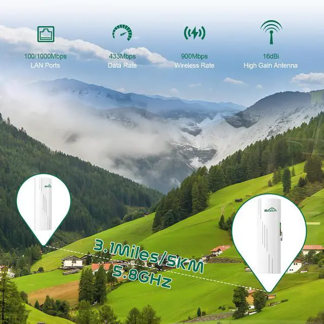 Alt view image 2 of 7 - SQECH Wireless Bridge,Point to Point Wireless Bridge with 100/1000Mbps LAN Ports, 5KM 5.8G WiFi Bridge for PTP/PTMP with 16dBi High Gain Antenna,24V POE Adapter,RJ45 Ethernet Port,2 Pack
