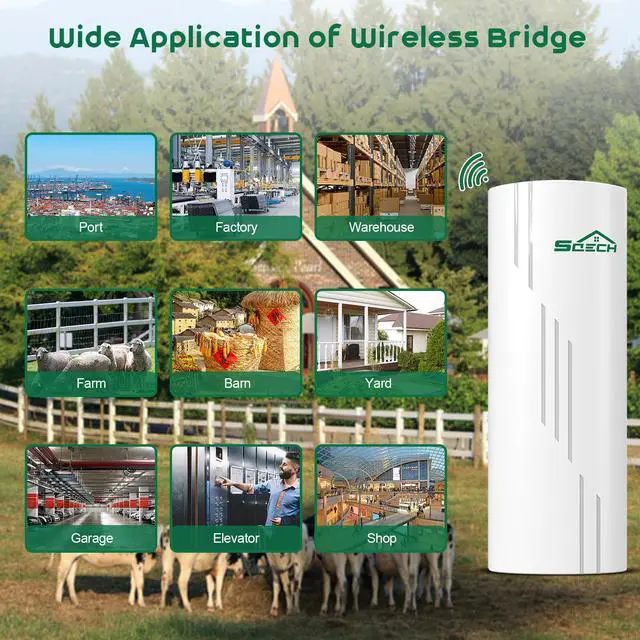 Alt view image 7 of 7 - SQECH Wireless Bridge,Point to Point Wireless Bridge with 100/1000Mbps LAN Ports, 5KM 5.8G WiFi Bridge for PTP/PTMP with 16dBi High Gain Antenna,24V POE Adapter,RJ45 Ethernet Port,2 Pack
