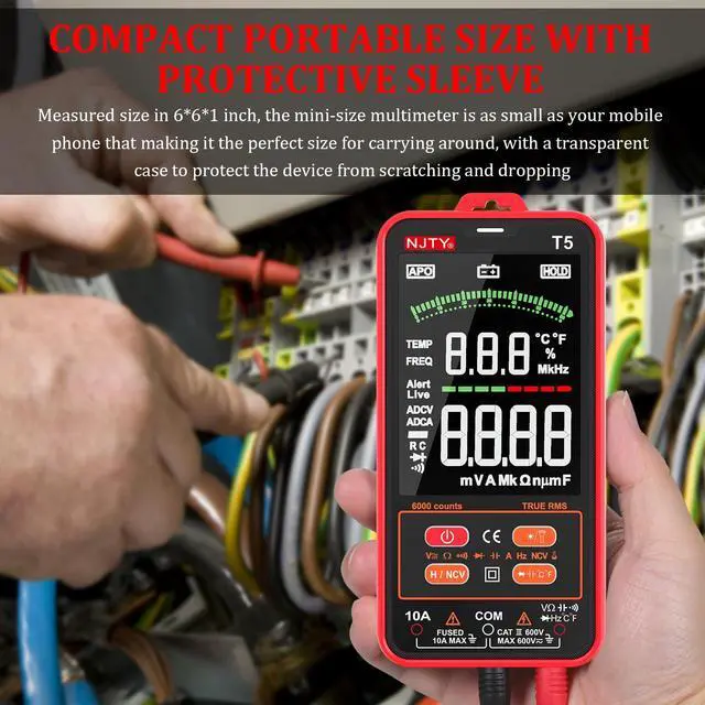 Alt view image 6 of 7 - DURFICST T5 6000 Counts True RMS Digital Multimeter Universal Tester 3.8 inch Large LCD Display Multi-Tester 600V Voltmeter 10A Ammeter AC/DC Voltage and Current Resistance Acitance Temperature
