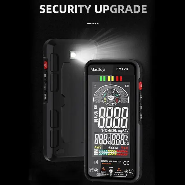 Alt view image 4 of 7 - DURFICST FY123 Multimeter 6000 Counts True RMS Smart Digital Multimeter 600V AC/DC Voltage Current Resistance Continuity Capacitance Frequency Ambient Temperature Diode NCV Live Wire Tester with LCD