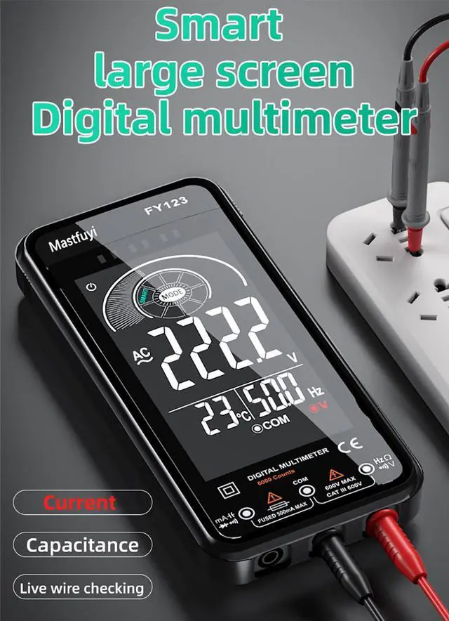 Alt view image 3 of 7 - DURFICST FY123 Multimeter 6000 Counts True RMS Smart Digital Multimeter 600V AC/DC Voltage Current Resistance Continuity Capacitance Frequency Ambient Temperature Diode NCV Live Wire Tester with LCD