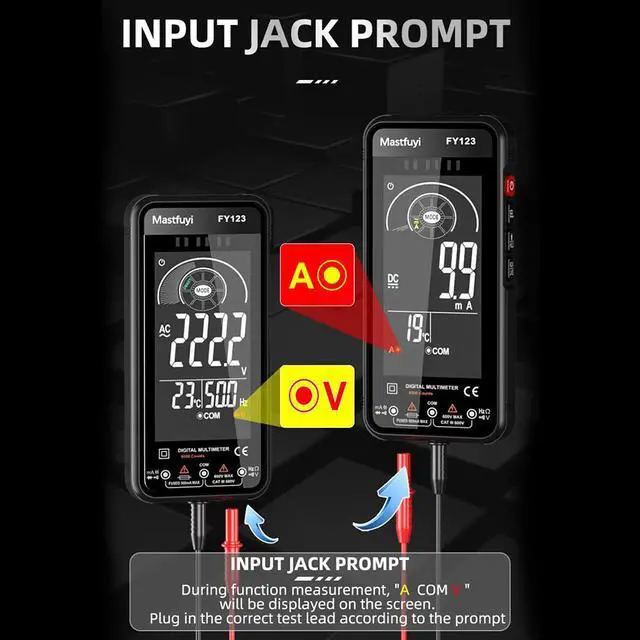 Alt view image 7 of 7 - DURFICST FY123 Multimeter 6000 Counts True RMS Smart Digital Multimeter 600V AC/DC Voltage Current Resistance Continuity Capacitance Frequency Ambient Temperature Diode NCV Live Wire Tester with LCD