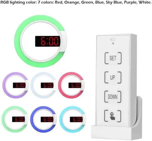 Main image of DURFICST Remote Control Digital Wall Clock with 7 Color Night Light and Temperature Display for Home Decoration