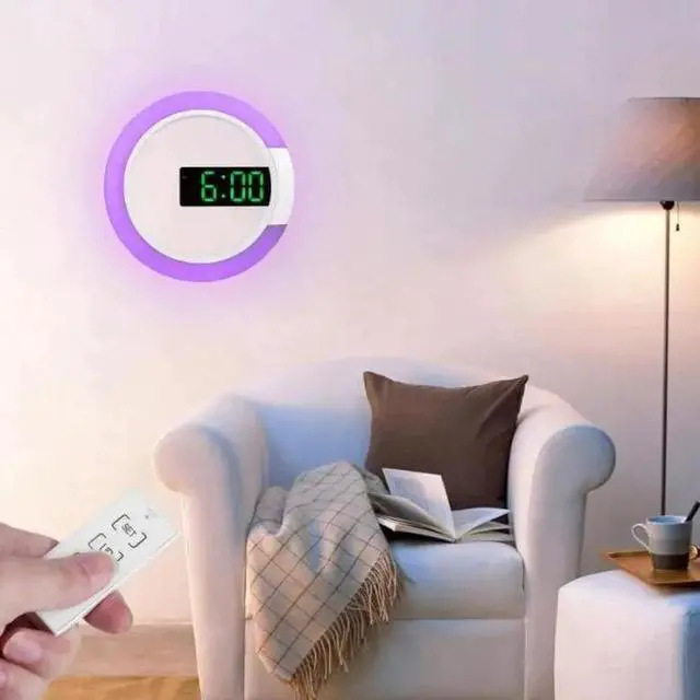 Alt view image 4 of 4 - DURFICST Remote Control Digital Wall Clock with 7 Color Night Light and Temperature Display for Home Decoration