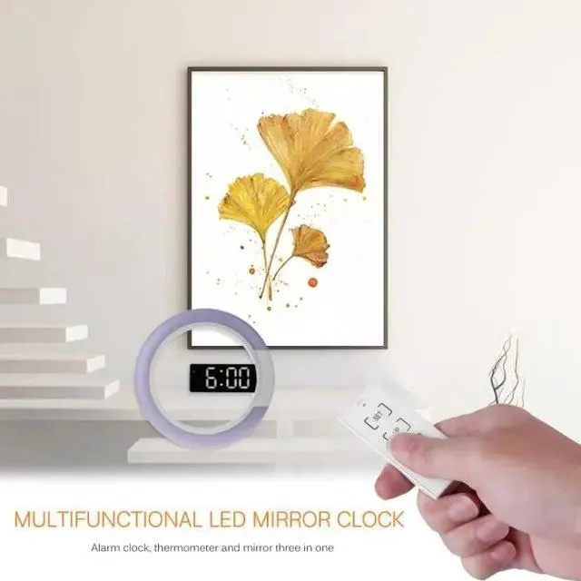 Alt view image 3 of 4 - DURFICST Remote Control Digital Wall Clock with 7 Color Night Light and Temperature Display for Home Decoration
