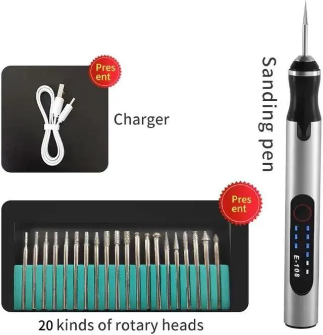 Main image of DURFICST Cordless Rotary Tool, Rechargeable Engraving Pen with 300mAh Battery, Adjustable Speed Electric Carving Pen, Portable Woodworking Engraving Tool for Sanding, Carving (Silver)