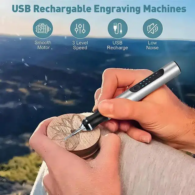 Alt view image 3 of 5 - DURFICST Cordless Rotary Tool, Rechargeable Engraving Pen with 300mAh Battery, Adjustable Speed Electric Carving Pen, Portable Woodworking Engraving Tool for Sanding, Carving (Silver)
