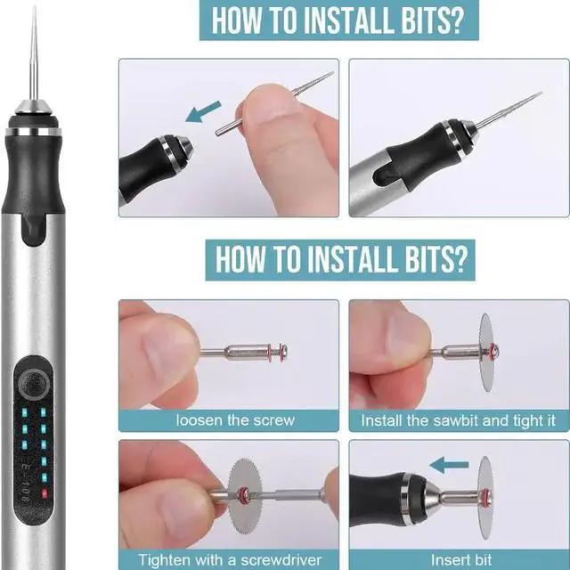 Alt view image 4 of 5 - DURFICST Cordless Rotary Tool, Rechargeable Engraving Pen with 300mAh Battery, Adjustable Speed Electric Carving Pen, Portable Woodworking Engraving Tool for Sanding, Carving (Silver)