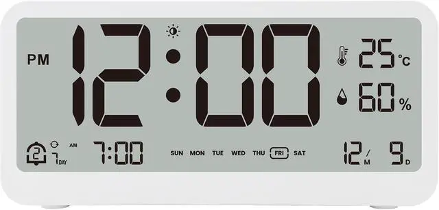 Main image of DURFICST Alarm Clock, 8001-EN Multifunctional Digital Clock, LED Brightness, Adjustable Temperature, Humidity Display, Alarm Clock with Two Alarm Modes, Week, Date and Month Display
