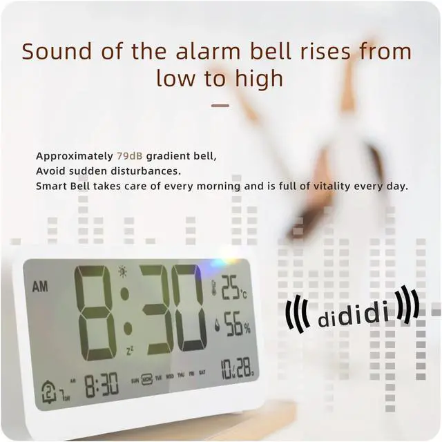 Alt view image 4 of 5 - DURFICST Alarm Clock, 8001-EN Multifunctional Digital Clock, LED Brightness, Adjustable Temperature, Humidity Display, Alarm Clock with Two Alarm Modes, Week, Date and Month Display