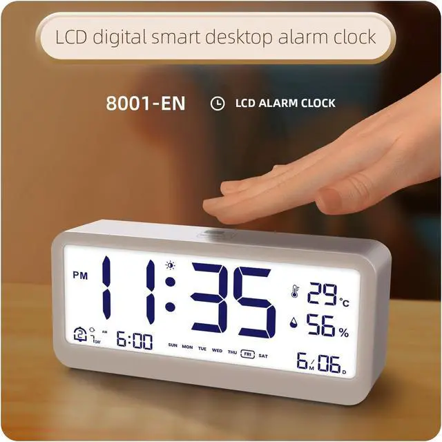 Alt view image 2 of 5 - DURFICST Alarm Clock, 8001-EN Multifunctional Digital Clock, LED Brightness, Adjustable Temperature, Humidity Display, Alarm Clock with Two Alarm Modes, Week, Date and Month Display